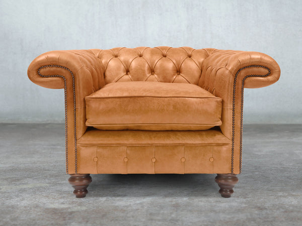 Winston Chesterfield Chair In Ginger Classic Leather