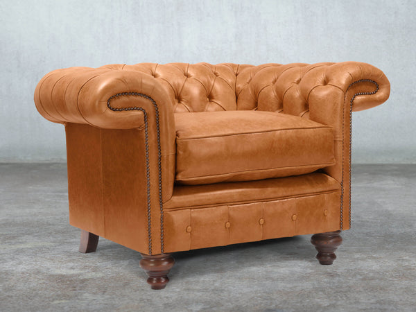 Winston Chesterfield Chair In Ginger Classic Leather