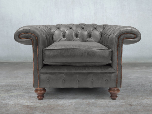 Winston Chesterfield Chair In Lead Classic Leather