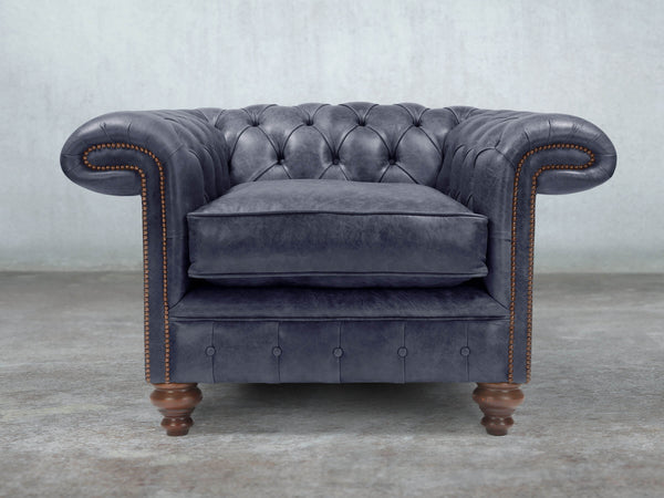 Winston Chesterfield Chair In Navy Classic Leather