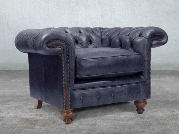 Winston Chesterfield Chair In Navy Classic Leather