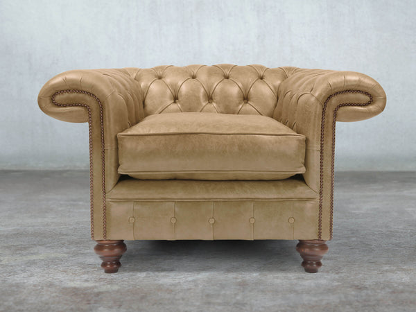 Winston Chesterfield Chair In Oatmeal Classic Leather