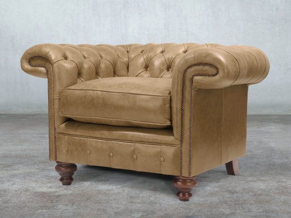 Winston Chesterfield Chair In Oatmeal Classic Leather