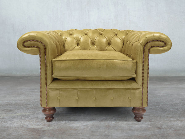 Winston Chesterfield Chair In Sage Classic Leather