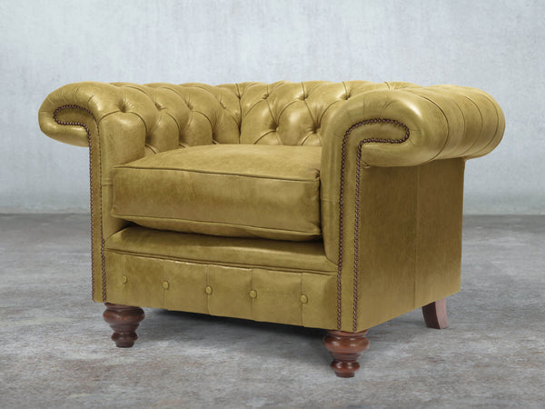 Winston Chesterfield Chair In Sage Classic Leather