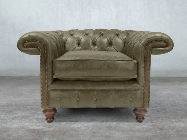 Winston Chesterfield Chair In Seaweed Classic Leather