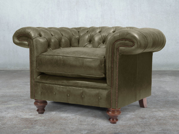 Winston Chesterfield Chair In Seaweed Classic Leather